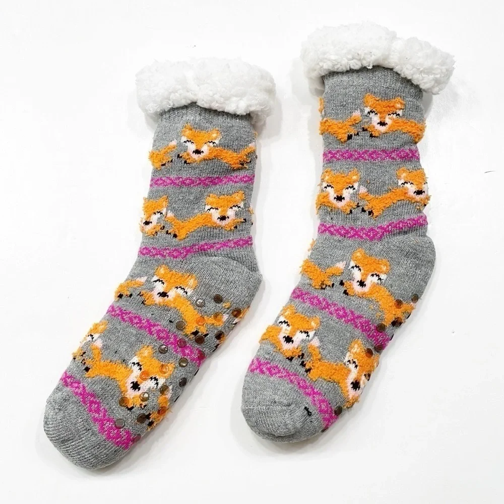 Fox print fleece lined socks